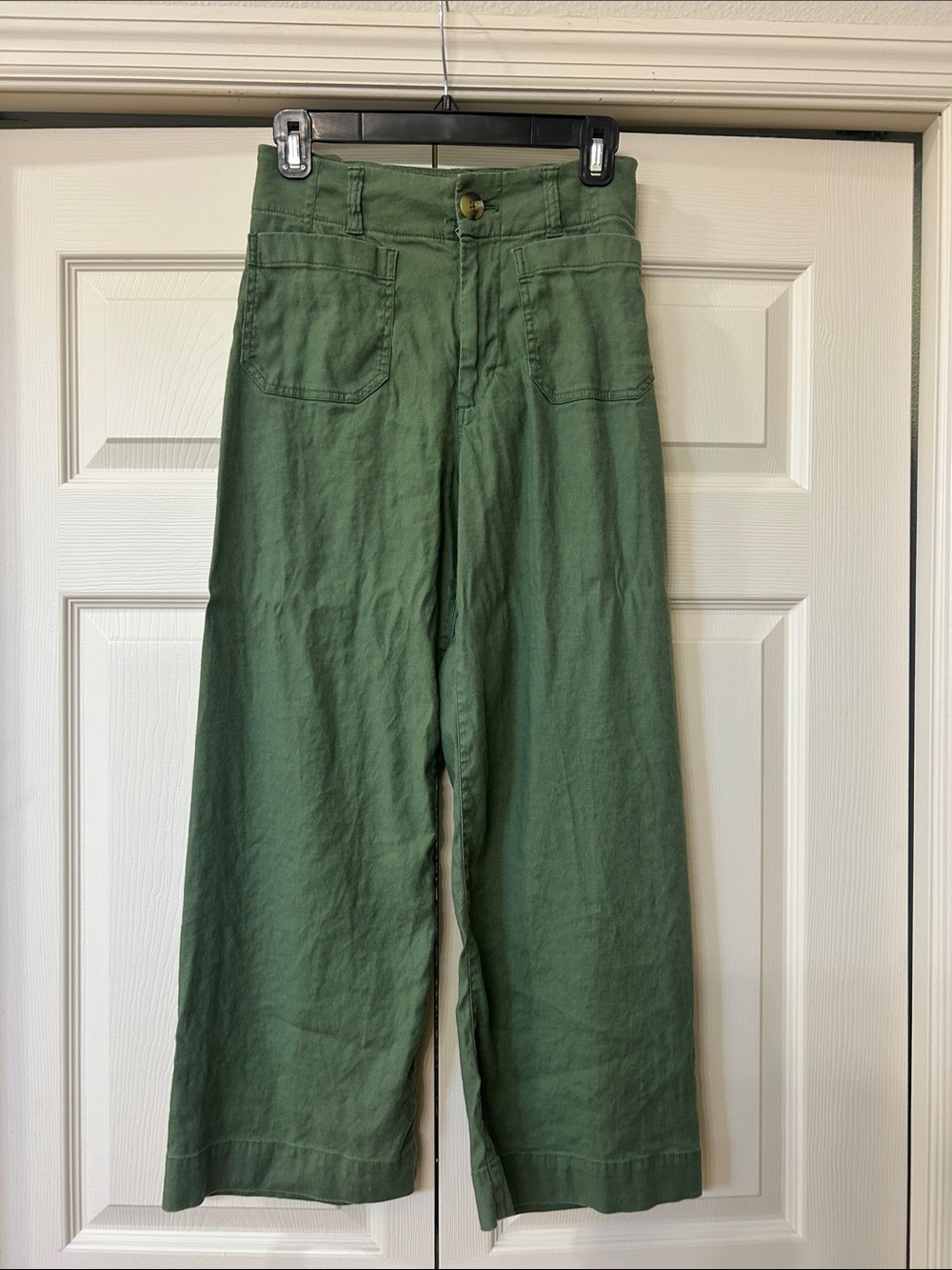 Anthropologie - Maeve Olive Green Collette Linen Pants - Size 26 - Picture 1 of 4